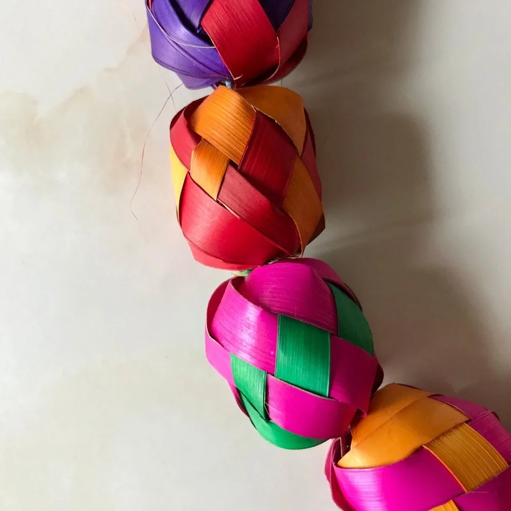 19” Colorful Woven Palm Leaf Mexican Garland for Fiesta Party Decor or Necklace